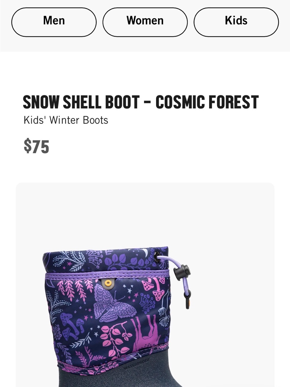 Bogs Kids Snow Shell Boot in Purple and Pink Cosmic Forest